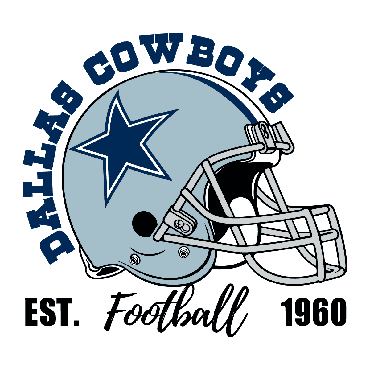 Dallas Cowboys 1960-1963 Throwback Gumball Helmet Diecut Decals - 2022 Edition Team Colors